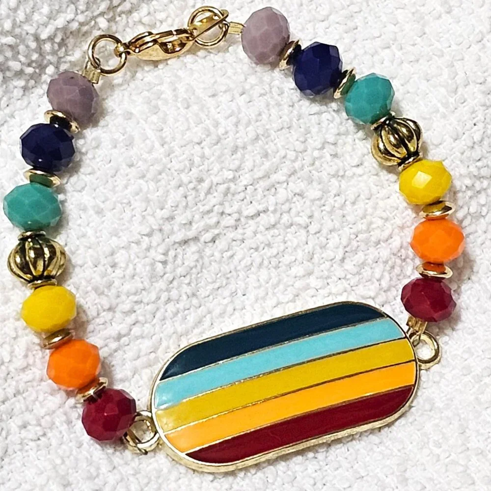 Artisan Hand Crafted Bracelet Beaded Rainbow Pride Colors - Picture 3 of 6